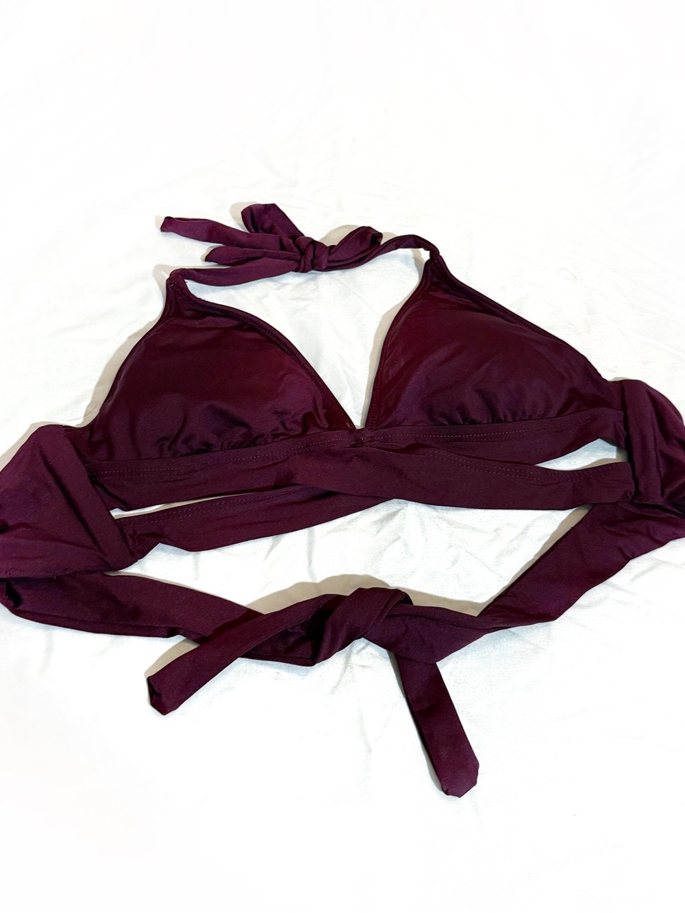 NWT Kona Sol Maroon Halter Neck Light Padded Front Cross Bikini Top